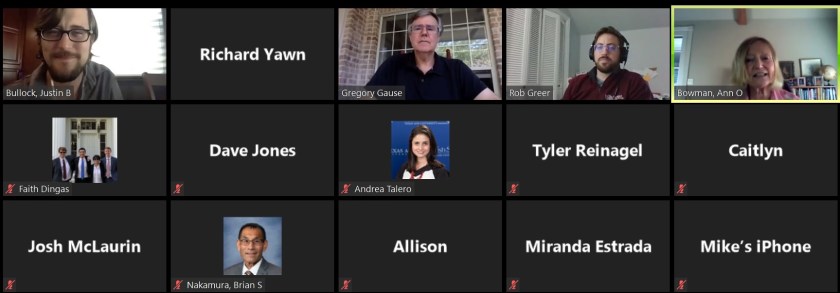 SHSU, LEAP Center, Center for Law Engagement And Politics, COVID-19, TAMU, Bush School Uncorked, Dr. Ann Bowman, Dr. Robert Greer, Justin Bullock, Dr. Gregory Gause