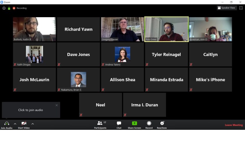 SHSU, LEAP Center, Center for Law Engagement And Politics, COVID-19, TAMU, Bush School Uncorked, Dr. Ann Bowman, Dr. Robert Greer, Justin Bullock, Dr. Gregory Gause